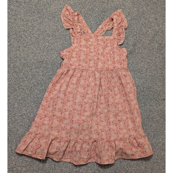Cat & Jack Pink Flutter Sleeveless Cross Back Flower Dress Girls Size 4/5 - Picture 1 of 3